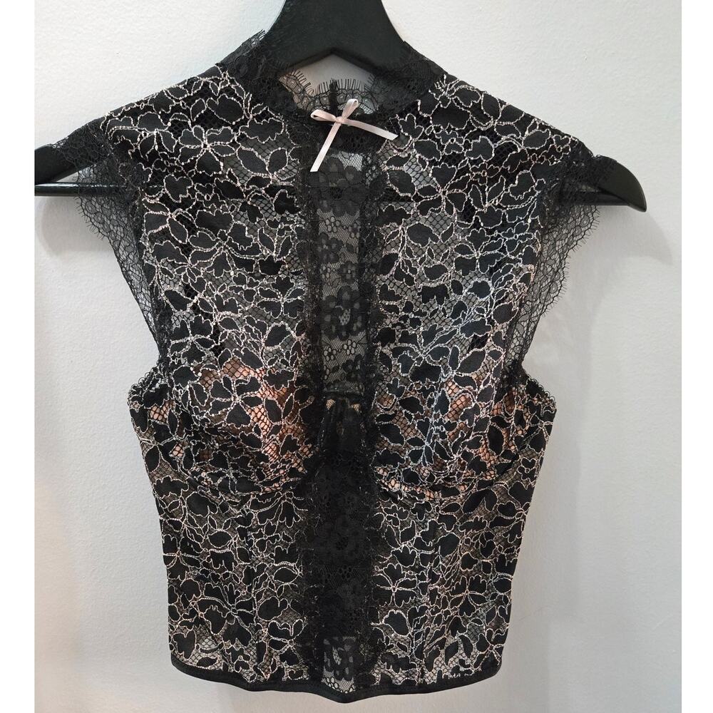 Victoria's Secret Black Silver Lace Halter Corset Bustier Top 353620 DK3 NWT 34B